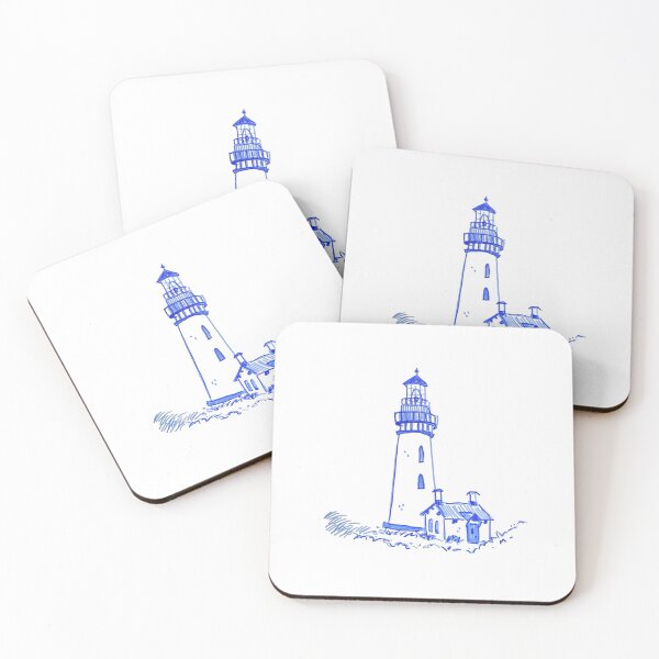 Item preview, White and blue lighthouse landscape with small house  designed and sold by rizdrawings.