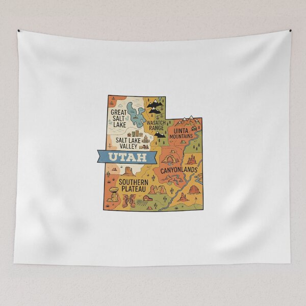 Item preview, Utah Illustrated Map – Retro State Regions & Landmarks designed and sold by Paper Drip.