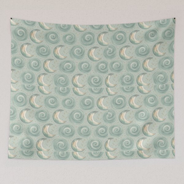 Item preview, Crescent Moons & Spirals Pale Seafoam Pattern designed and sold by scicilysimonee.