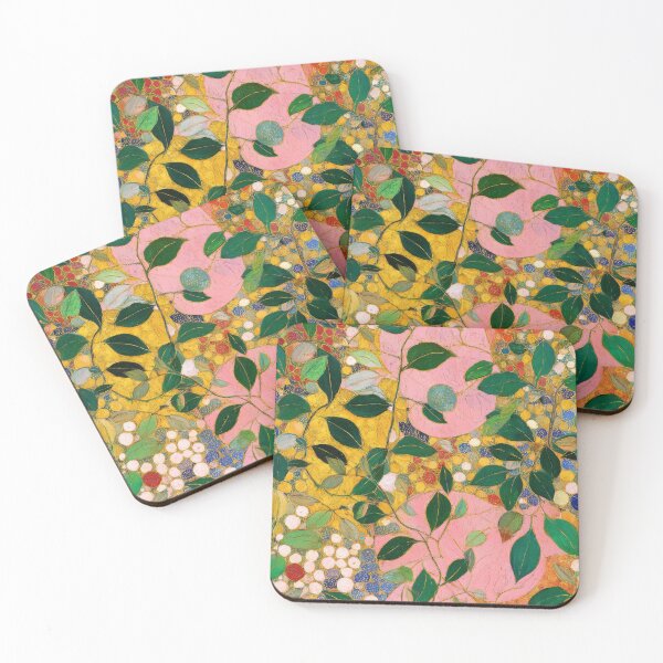 Item preview, Klimt Inspired Pink Botanical Pattern with Gold Background and Green Leaves – Art Nouveau Floral Design designed and sold by dawnleblanc55.