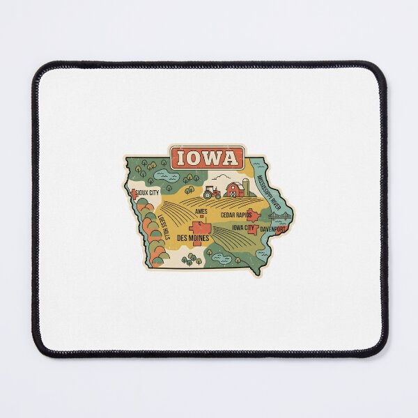 Item preview, Iowa State Illustrated Map – Retro State Regions & Landmarks designed and sold by Paper Drip.