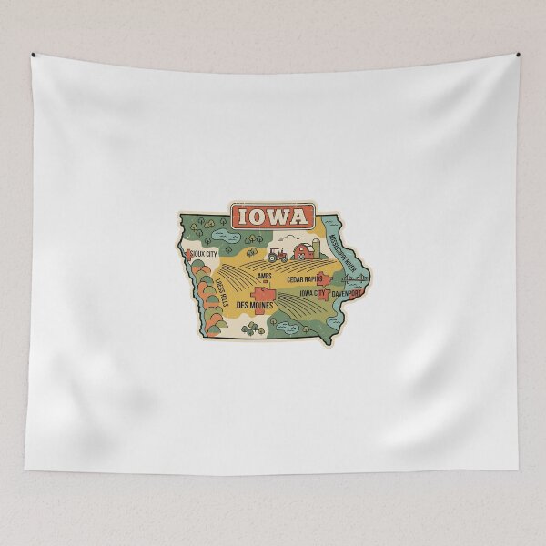 Item preview, Iowa State Illustrated Map – Retro State Regions & Landmarks designed and sold by Paper Drip.