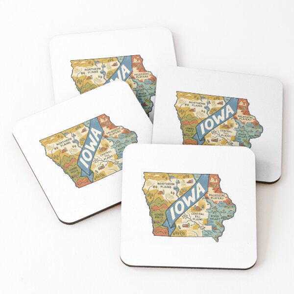 Item preview, Iowa Illustrated Map – Retro State Regions & Landmarks designed and sold by Paper Drip.