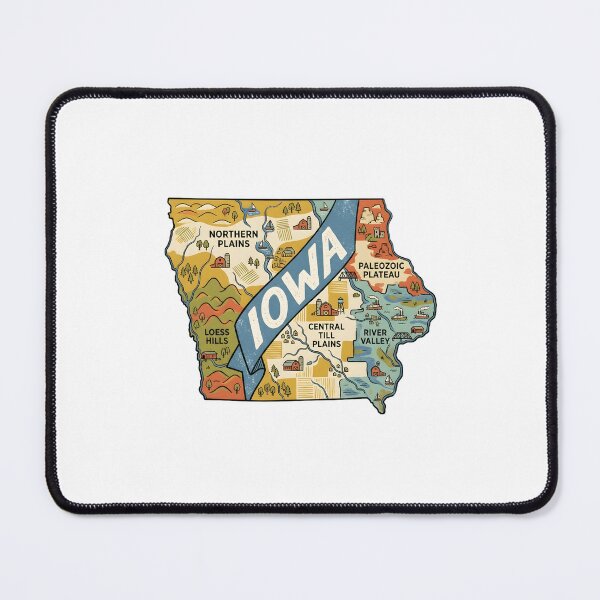 Item preview, Iowa Illustrated Map – Retro State Regions & Landmarks designed and sold by Paper Drip.