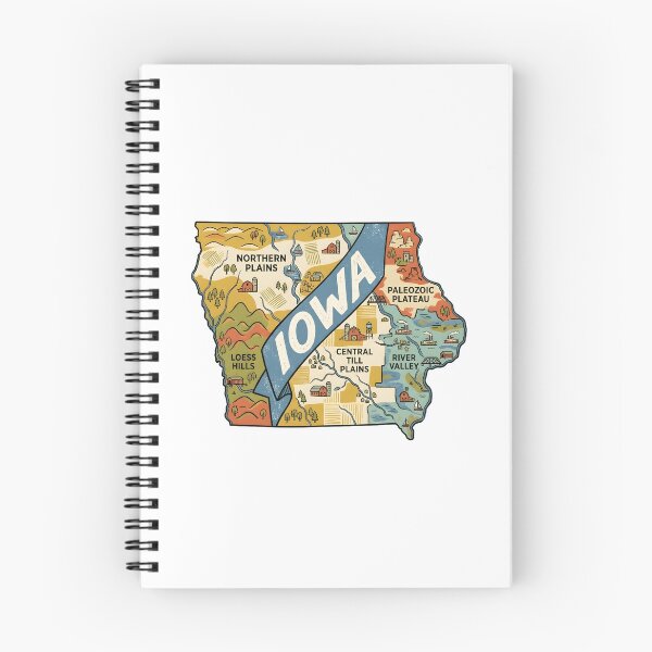Item preview, Iowa Illustrated Map – Retro State Regions & Landmarks designed and sold by Paper Drip.