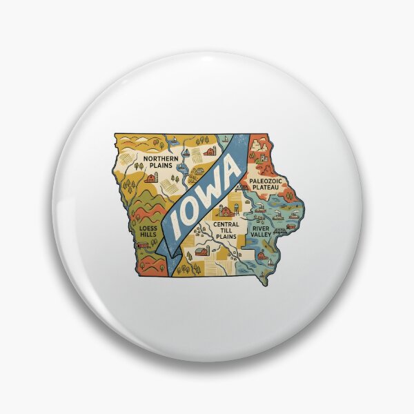 Item preview, Iowa Illustrated Map – Retro State Regions & Landmarks designed and sold by Paper Drip.