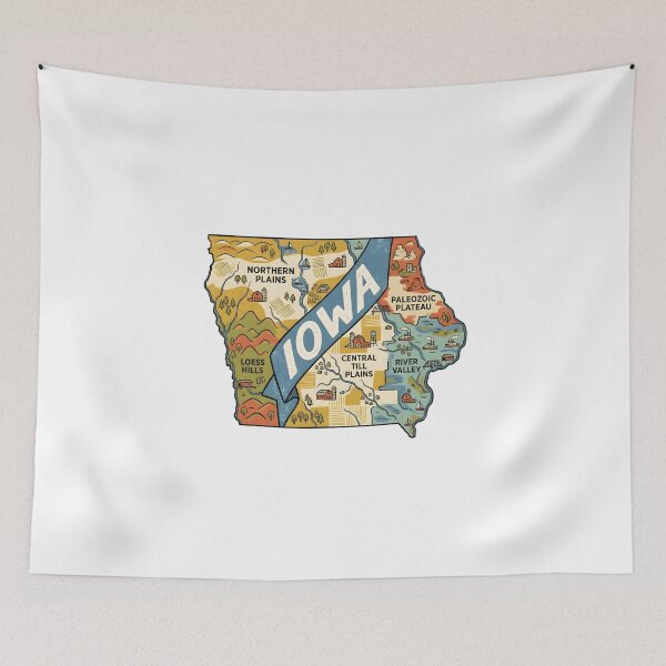 Item preview, Iowa Illustrated Map – Retro State Regions & Landmarks designed and sold by Paper Drip.