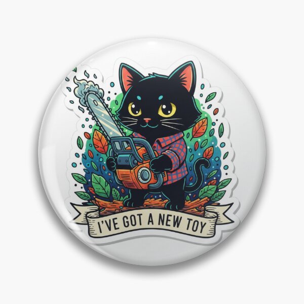 Item preview, Black Cat with Chainsaw - Cute But Chaotic Horror Cat Sticker designed and sold by anubisartvault.