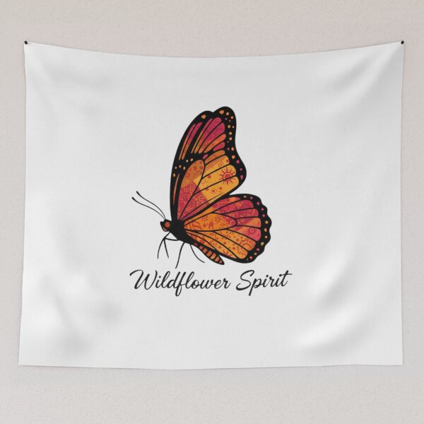 Item preview, "Monarch Butterfly Profile: Warm Patchwork Pattern with Wildflower Spirit Quote" designed and sold by Blue Bird  Designs.