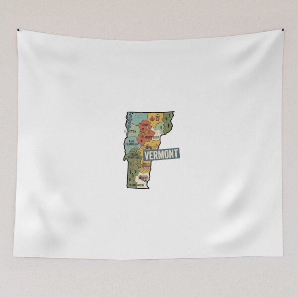 Item preview, Vermont Illustrated Map – Retro State Regions & Landmarks designed and sold by Paper Drip.