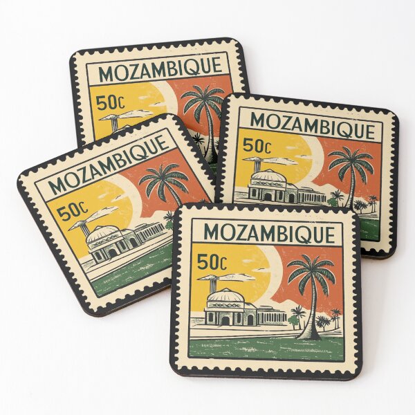 Item preview, Vintage Mozambique Postage Stamp Art - Tropical Sun & Architecture designed and sold by tiigerdad.