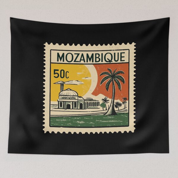 Item preview, Vintage Mozambique Postage Stamp Art - Tropical Sun & Architecture designed and sold by tiigerdad.