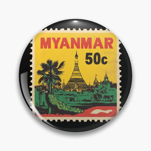 Item preview, Vintage Myanmar Postage Stamp Art - Shwedagon Pagoda & Peacock designed and sold by tiigerdad.