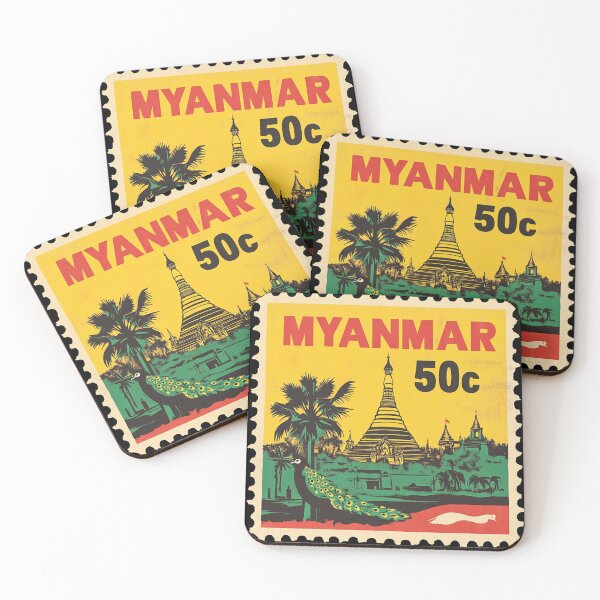 Item preview, Vintage Myanmar Postage Stamp Art - Shwedagon Pagoda & Peacock designed and sold by tiigerdad.