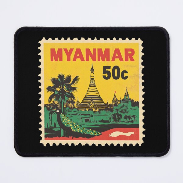 Item preview, Vintage Myanmar Postage Stamp Art - Shwedagon Pagoda & Peacock designed and sold by tiigerdad.
