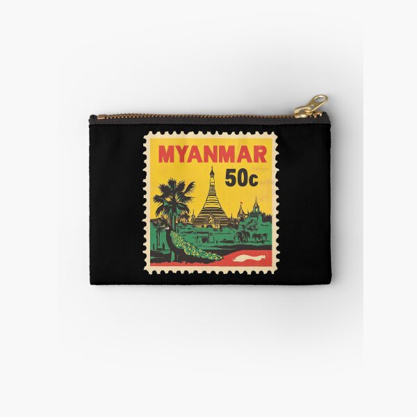 Item preview, Vintage Myanmar Postage Stamp Art - Shwedagon Pagoda & Peacock designed and sold by tiigerdad.
