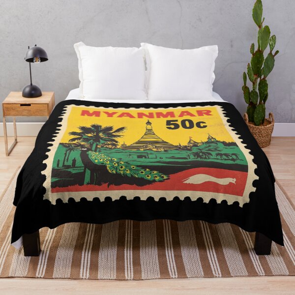 Item preview, Vintage Myanmar Postage Stamp Art - Shwedagon Pagoda & Peacock designed and sold by tiigerdad.