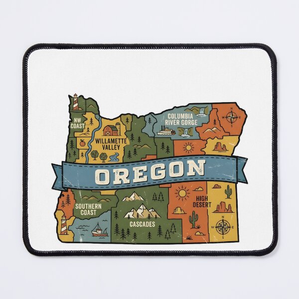 Item preview, Oregon Illustrated Map – Retro State Regions & Landmarks designed and sold by Paper Drip.