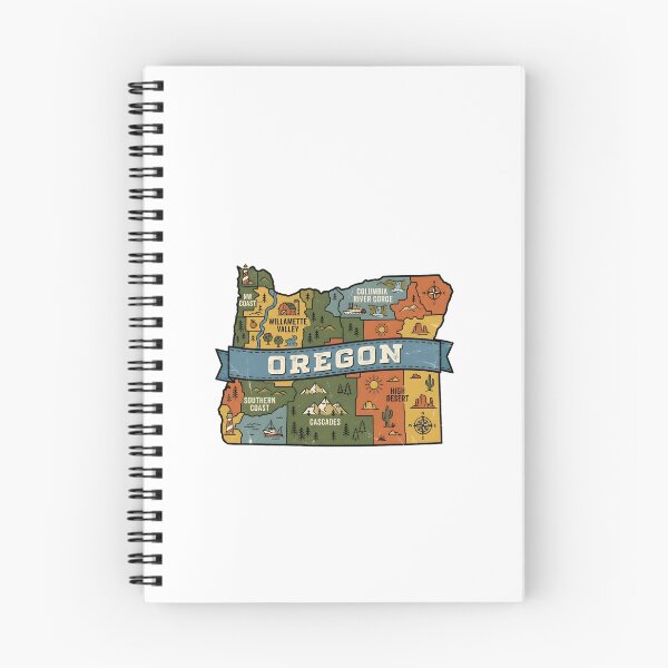 Item preview, Oregon Illustrated Map – Retro State Regions & Landmarks designed and sold by Paper Drip.