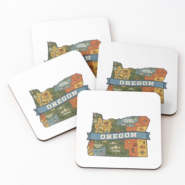 Item preview, Oregon Illustrated Map – Retro State Regions & Landmarks designed and sold by Paper Drip.