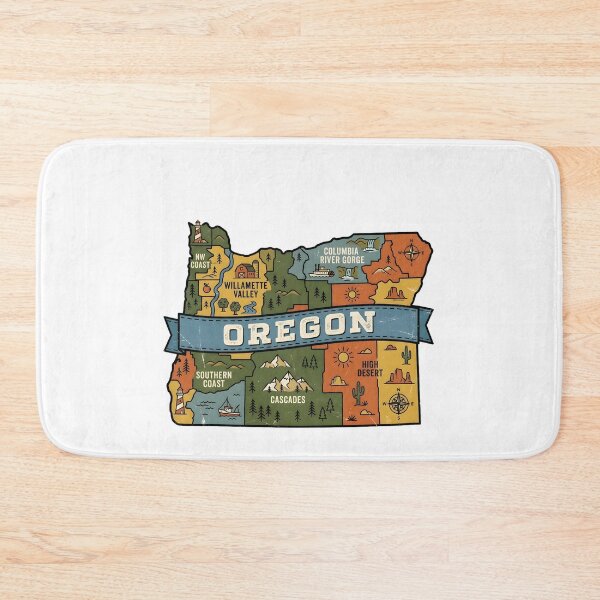 Item preview, Oregon Illustrated Map – Retro State Regions & Landmarks designed and sold by Paper Drip.