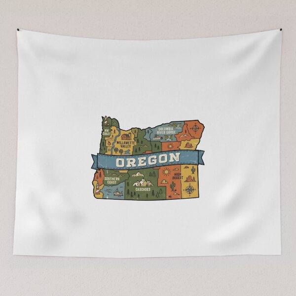 Item preview, Oregon Illustrated Map – Retro State Regions & Landmarks designed and sold by Paper Drip.