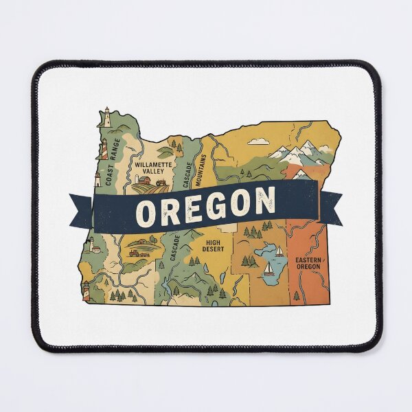 Item preview, Oregon State Illustrated Map – Retro State Regions & Landmarks designed and sold by Paper Drip.