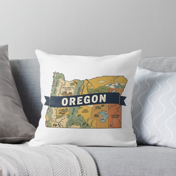 Item preview, Oregon State Illustrated Map – Retro State Regions & Landmarks designed and sold by Paper Drip.