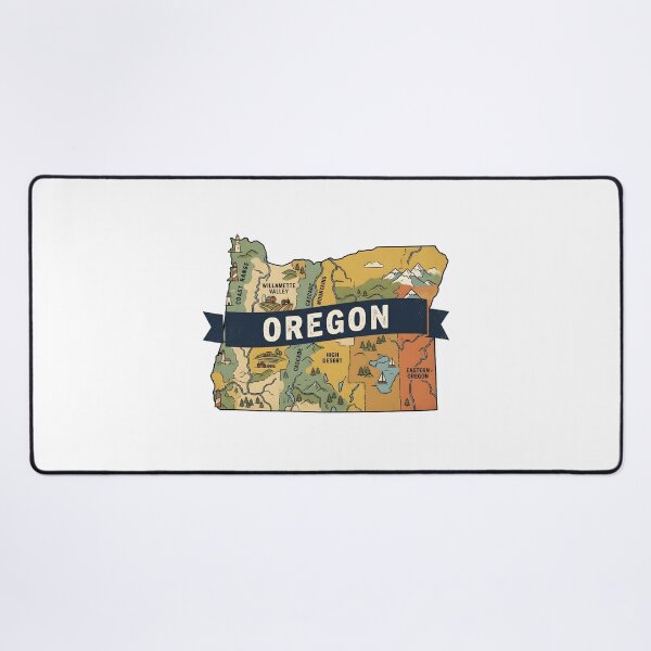 Item preview, Oregon State Illustrated Map – Retro State Regions & Landmarks designed and sold by Paper Drip.
