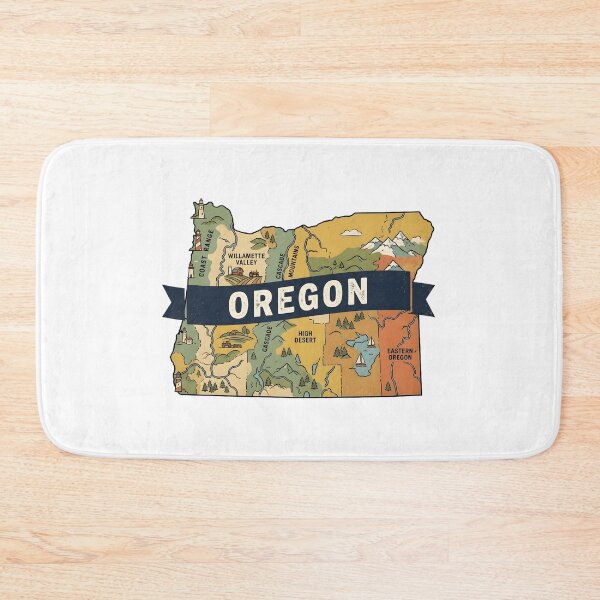 Item preview, Oregon State Illustrated Map – Retro State Regions & Landmarks designed and sold by Paper Drip.