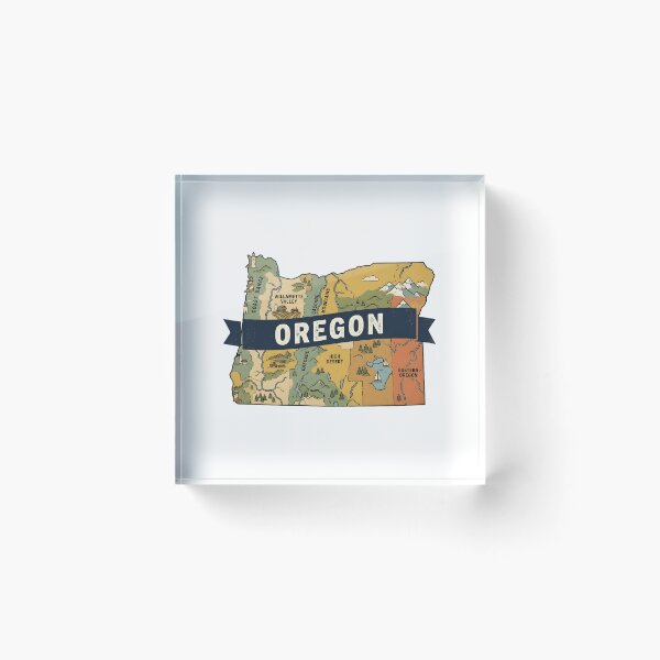 Item preview, Oregon State Illustrated Map – Retro State Regions & Landmarks designed and sold by Paper Drip.