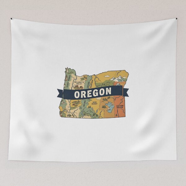 Item preview, Oregon State Illustrated Map – Retro State Regions & Landmarks designed and sold by Paper Drip.