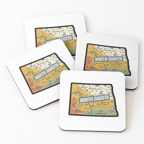 Item preview, North Dakota State Illustrated Map – Retro State Regions & Landmarks designed and sold by Paper Drip.