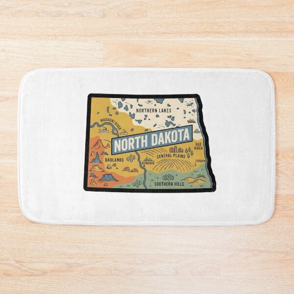 Item preview, North Dakota State Illustrated Map – Retro State Regions & Landmarks designed and sold by Paper Drip.