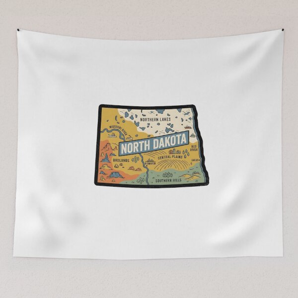 Item preview, North Dakota State Illustrated Map – Retro State Regions & Landmarks designed and sold by Paper Drip.