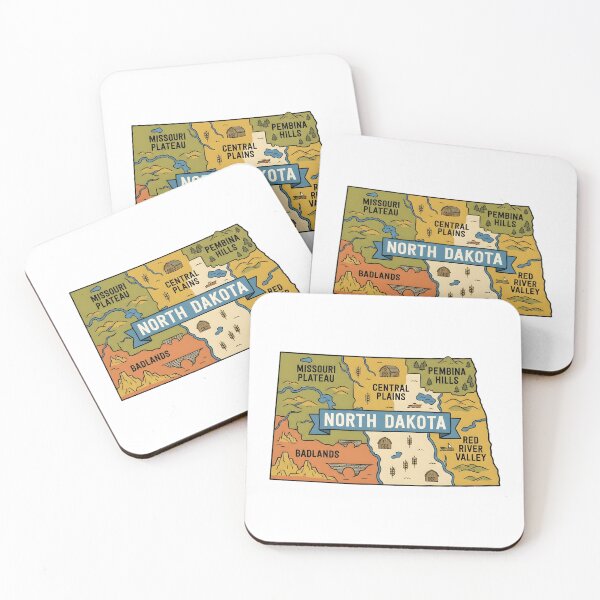 Item preview, North Dakota Illustrated Map – Retro State Regions & Landmarks designed and sold by Paper Drip.