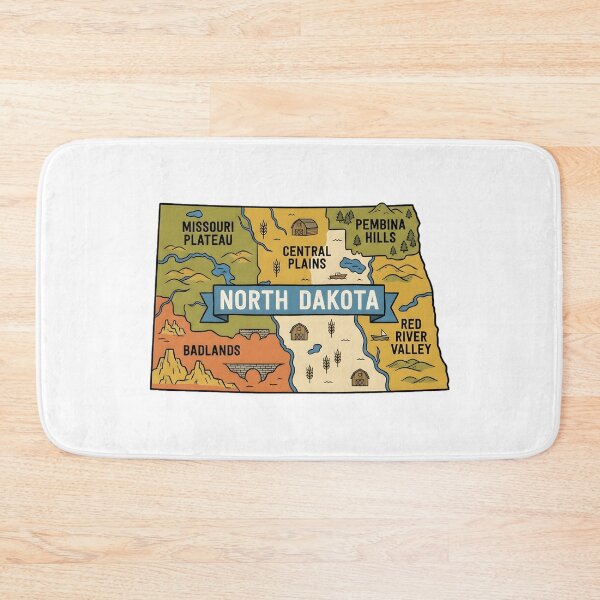 Item preview, North Dakota Illustrated Map – Retro State Regions & Landmarks designed and sold by Paper Drip.