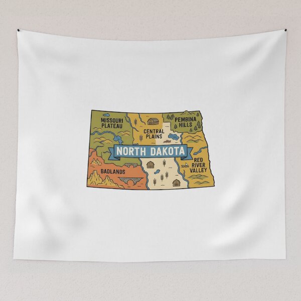 Item preview, North Dakota Illustrated Map – Retro State Regions & Landmarks designed and sold by Paper Drip.