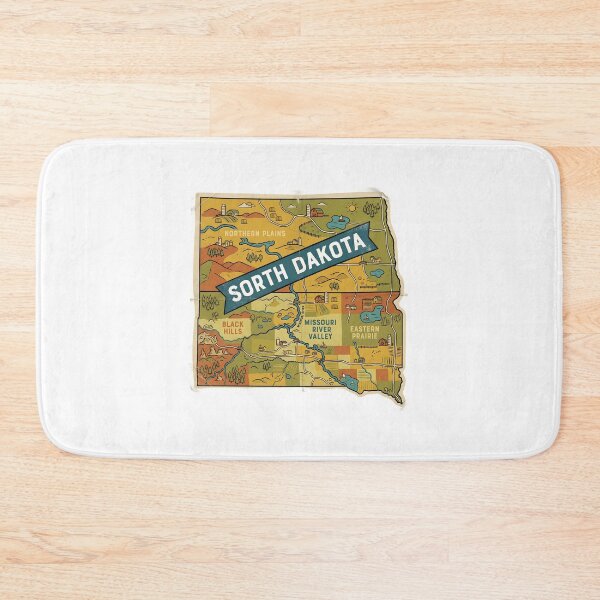 Item preview, Sorth Dakota Illustrated Map – Retro State Regions & Landmarks designed and sold by Paper Drip.