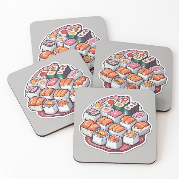 Item preview, Kawaii Sushi Party Mix Sticker Illustration designed and sold by KINGSMILESTORE.