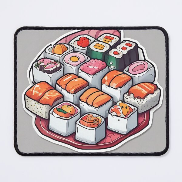 Item preview, Kawaii Sushi Party Mix Sticker Illustration designed and sold by KINGSMILESTORE.