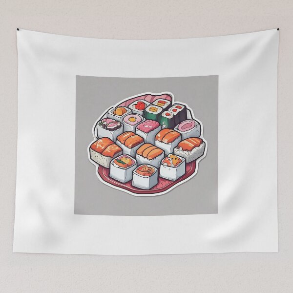 Item preview, Kawaii Sushi Party Mix Sticker Illustration designed and sold by KINGSMILESTORE.