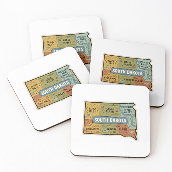 Item preview, Sorth Dakota Illustrated Map – Retro State Regions & Landmarks designed and sold by Paper Drip.
