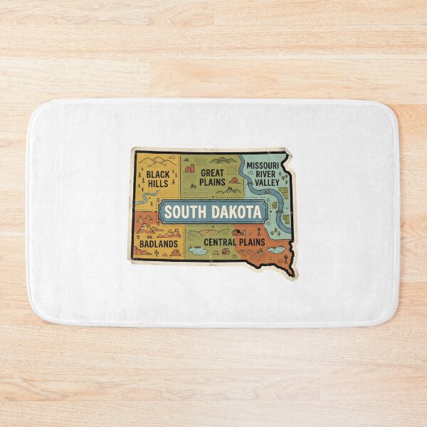Item preview, Sorth Dakota Illustrated Map – Retro State Regions & Landmarks designed and sold by Paper Drip.