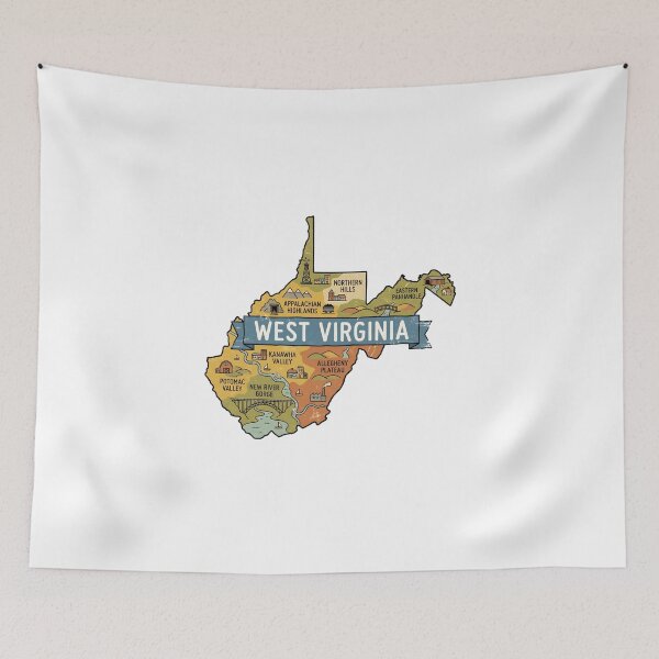 Item preview, West Virginia Illustrated Map – Retro State Regions & Landmarks designed and sold by Paper Drip.