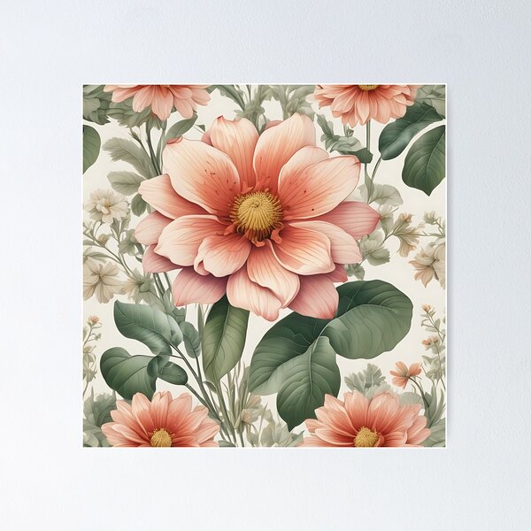 Item preview, Vintage Soft Peach Dahlia Botanical Pattern designed and sold by KINGSMILESTORE.