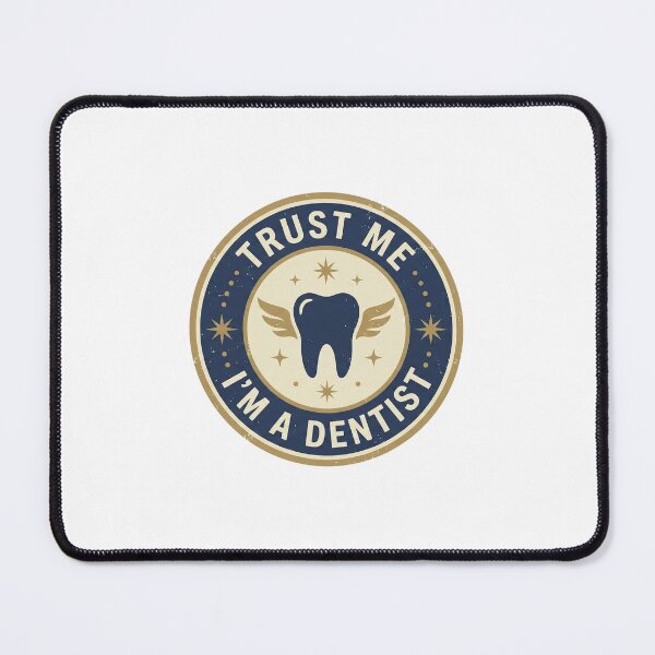 Item preview, Trust Me I'm A Dentist - Retro Vintage Blue Gold Badge designed and sold by DrToothStudio.