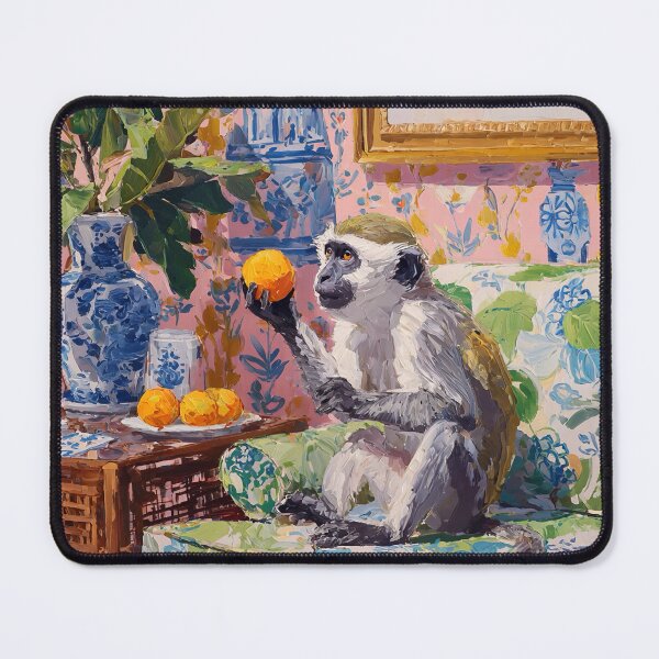 Item preview, Grandmillennial art, Monkey and oranges in pink chinoiserie room designed and sold by SophieClimaArt.