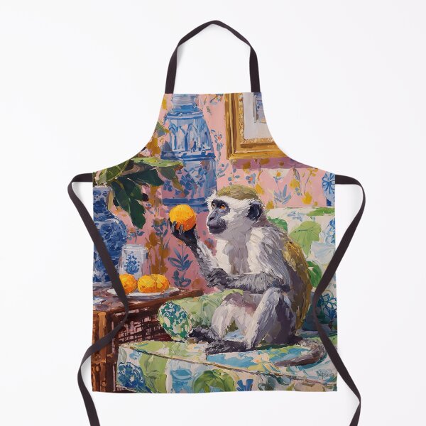 Item preview, Grandmillennial art, Monkey and oranges in pink chinoiserie room designed and sold by SophieClimaArt.