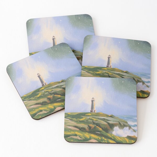 Item preview, Starlit Lighthouse Cliffside Night Painting designed and sold by damipstore.